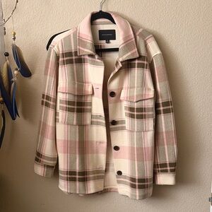Banana Republic Pink Cream and Olive Plaid Utility Jacket